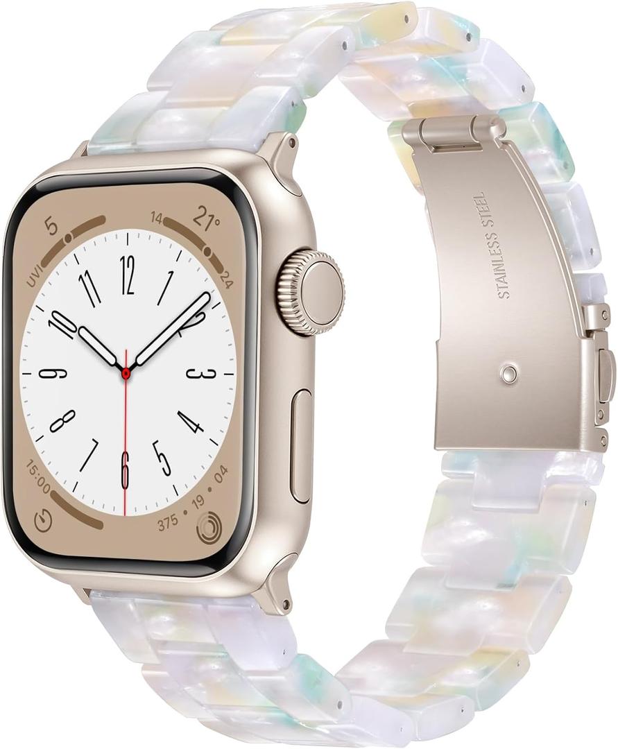 V-MORO Resin Bands Compatible with Apple Watch Series 10/9/8/7 Band 45mm 46mm Starlight Buckle Lightweight Fashion Strap Bracelet for iwatch Series SE/6/5/4/3/2/1(Jade Green,42mm/44mm/45mm/46mm)