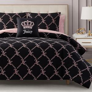 Juicy Couture Black Link Logo Printed Comforter Set, King – Complete 8-Piece Bed in a Bag Collection