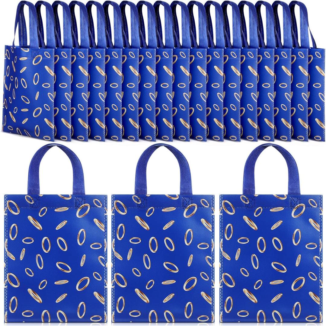 20 Pcs 8 x 10inch Blue with Gold Ring Print Themed Goodie Bags Video Game Party Favor Candy Treat Non-woven Bags for Video Game Party Decorations and Birthday Supplies