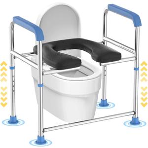 Raised Toilet Seat with Handles - Padded Toilet Seat Riser for Seniors with Adjustable Height, 400lbs Medical Toilet Seat with Handles Over Toilet for Seniors, Elderly, Pregnant & Handicap