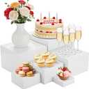 6 Pcs Buffet Display Risers, 3 to 8 Inch White Acrylic Showcase Boxes Set, Versatile Food & Dessert Display Stands with Hollow Bottoms, Ideal for Weddings, Parties, Jewelry & Retail Presentation