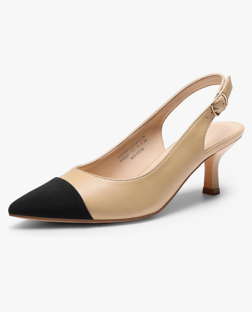 DREAM PAIRS Women's Kitten Heel Slingback Pointed Closed Toe Low Stiletto Heels Dress Bridal Elegant Wedding Pumps Shoes, 6.5