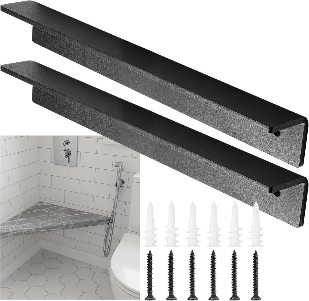Zonon 2 Pack 16 Inch Floating Shower Bench Corner Brackets 1/4" Thick Heavy-Duty Hidden Countertop Wall Support Brackets for Granite Support Bench Seats Dishwashers Holder Book Shelf Countertop
