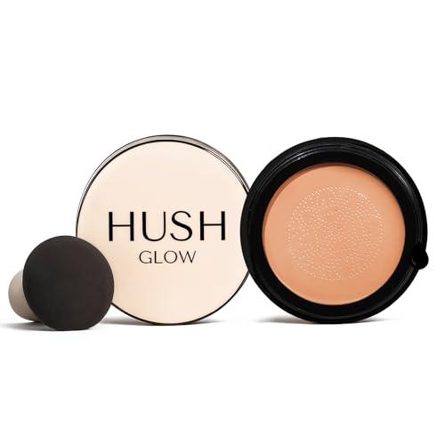 Hush Glow™ Foundation Cushion SPF 30 – Skincare-Infused Lightweight Foundation with Mushroom Applicator for Mature Skin, Hyaluronic Acid & Peptides, Buildable Natural Coverage, Non-Cakey Finish-Warm