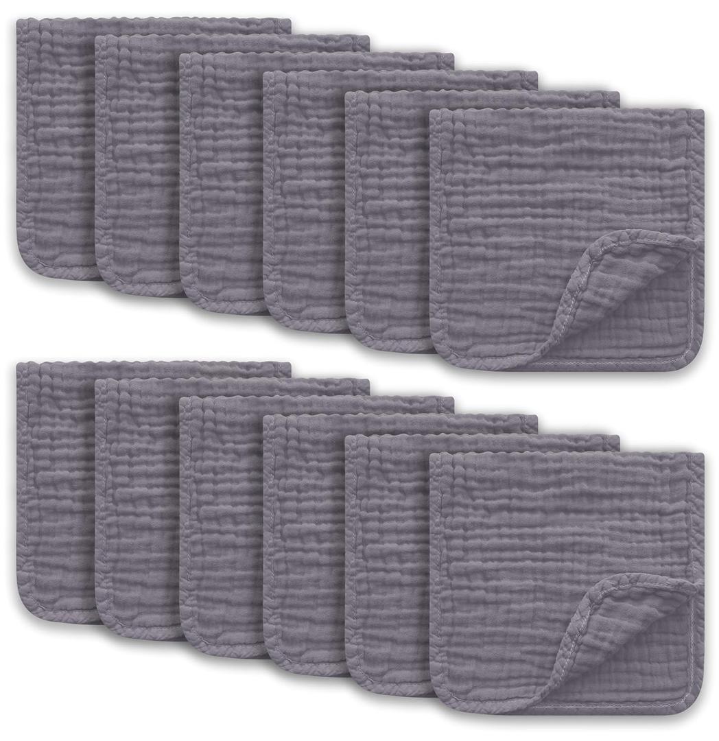 Ease Cubs Muslin Burp Cloths Large 100% Cotton Hand Washcloths for Boys & Girls, Baby Essentials Extra Absorbent and Soft Burping Rags for Newborn Registry (Grey, 12-Pack, 20" X10")