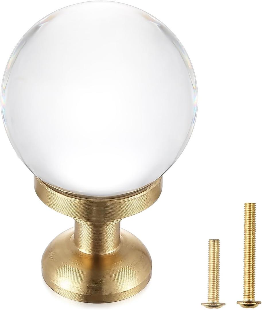 Guank 12-Pack Bubble Cabinet knobs Solid Brass Base, Drawer Spherical Gold Knobs, 1.14-Inch Diameter, Modern Kitchen Cabinet Brushed Crystal Ball Cabinet knobs Bubble