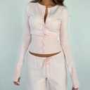 Women Button Down Long Sleeve Ribbed Knit Cropped Cardigans Y2k Solid Crew Neck Slim Fit Crop Cardigan Sweater (Beige, M)