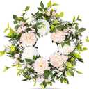 24 Inch Large Spring Wreath for Front Door, Summer Artificial Wreaths with Pink Peonies, Eucalyptus Leaves and Berries,Outdoor Wreath for Porch, Indoor Home Wall, Wedding, Mantel Dcor