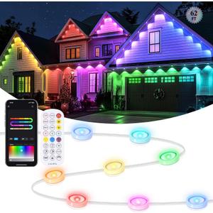 Brightever Permanent Outdoor Lights, 62FT Smart RGBIC Outdoor Light with 90 Scene Modes & 25 LED Eaves Lights, IP65 Waterproof Permanent Christmas Light for Daily/Holiday Decor, APP/Remote Control