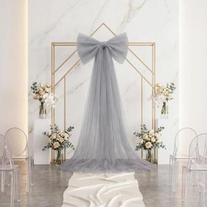 Zeyune Giant Mesh Bow Wedding Decoration Extra Large Bow Coquette Room Decor Hanging Backdrop for Wedding Door Arch Birthday Baby Shower Bachelorette(Silver,55.12 x 25.59 Inch)