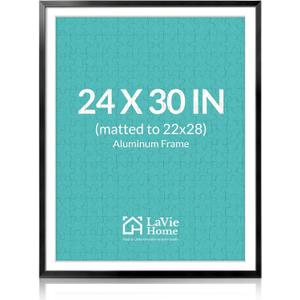 Aluminum 24 x 30 Picture Frame Black, Premium Metal Poster Frame Display Pictures 24x30 with Mat or 22x28 Without Mat, Aluminum Frame and Polished Plexiglass, Suitable for Wall Decoration (1 Pack)