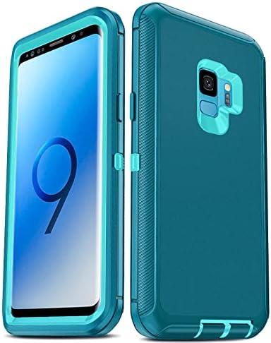 LeYi Compatible for Galaxy S9 Case, Samsung Galaxy S9 Case, 3 in 1 Full Body Shockproof Rubber Dustproof Rugged Defender Protection Case Samsung Galaxy S9 Phone Case, Teal Blue