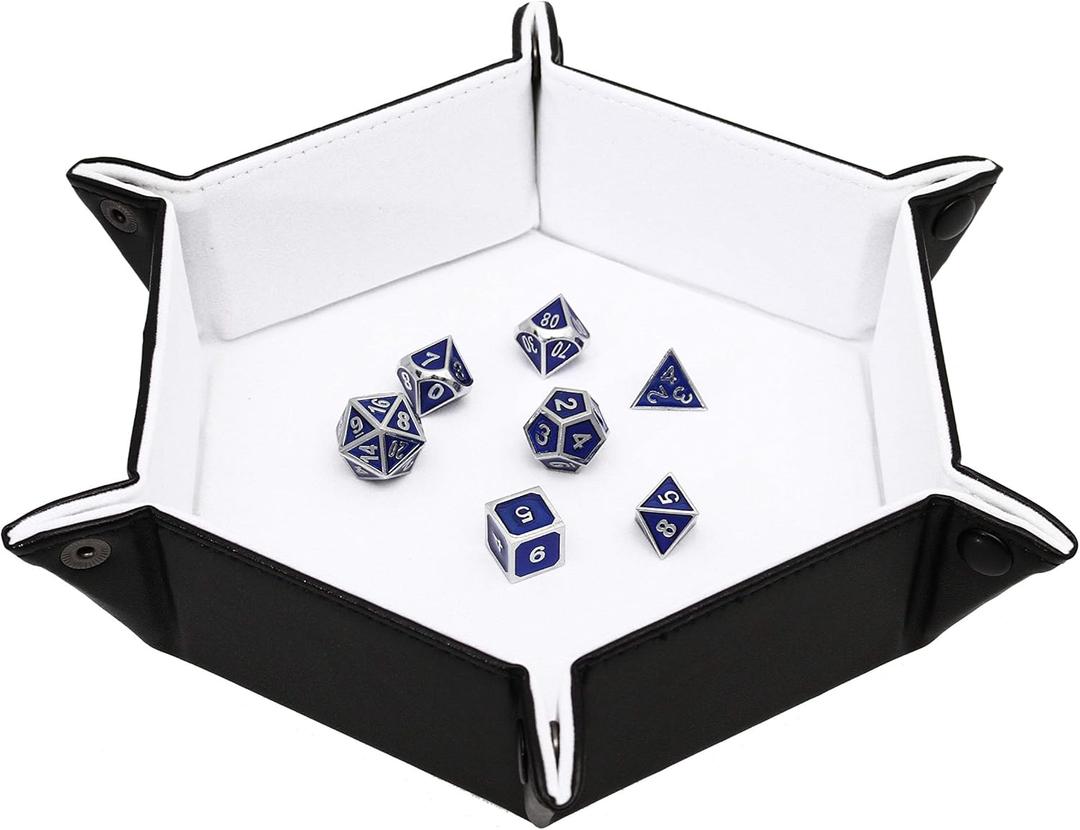 Forged Dice Co. Dice Tray Portable Folding Dice Rolling Tray for use as DND Dice Tray D&D Dice Tray or Dice Game 6.5 Inch Quiets Rolling Metal Dice - Stronger Snaps Hold Tighter Than Other Dice Trays (White)