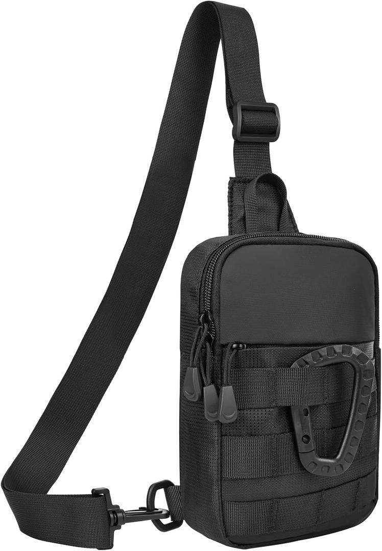 Small Sling Bag for Men, Tactical Inspired Waterproof Utility EDC Mini Crossbody Chest Bag for Travel Work Sport (Black)