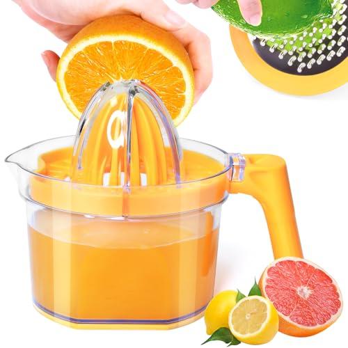 Lemon Squeezer 4-in-1 Lemon Hand Juicer - ChefVille Manual Orange Juicer Multifunctional Lemons Lime Squeezer, Citrus Juicers Press Fruit with Detachable Comfortable Handle, 16.9oz Capacity (ORANGE)