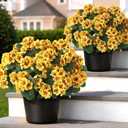 2 Pack Artificial Geranium Flowers Topitary Trees for Outdoors, UV Resistant Geraniums Potted Bushes Look Real Silk Faux Plants for Front Door Garden Porch Planter Farmhouse Home Decor (Yellow)