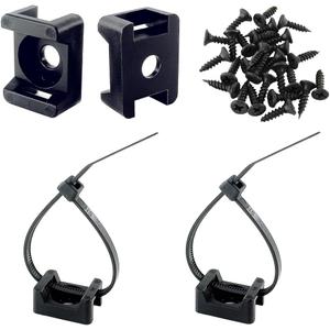 HS Saddle Type Cable Zip Tie Mounts Base Kit with Screw Hole, Set Strong 6 Inch Nylon Cable Ties and Screws Each 100 PCS, Wire Clips Anchor Management Fastener for Baseboard, Wall or Desk, Black