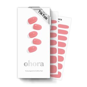 ohora Semi Cured Gel Nail Strips (N Cream Glow) - Pink, Solid, Works with Any UV/LED Lamps, Salon-Quality, Long Lasting, Easy to Apply & Remove - Includes 2 Prep Pads, Nail File & Wooden Stick