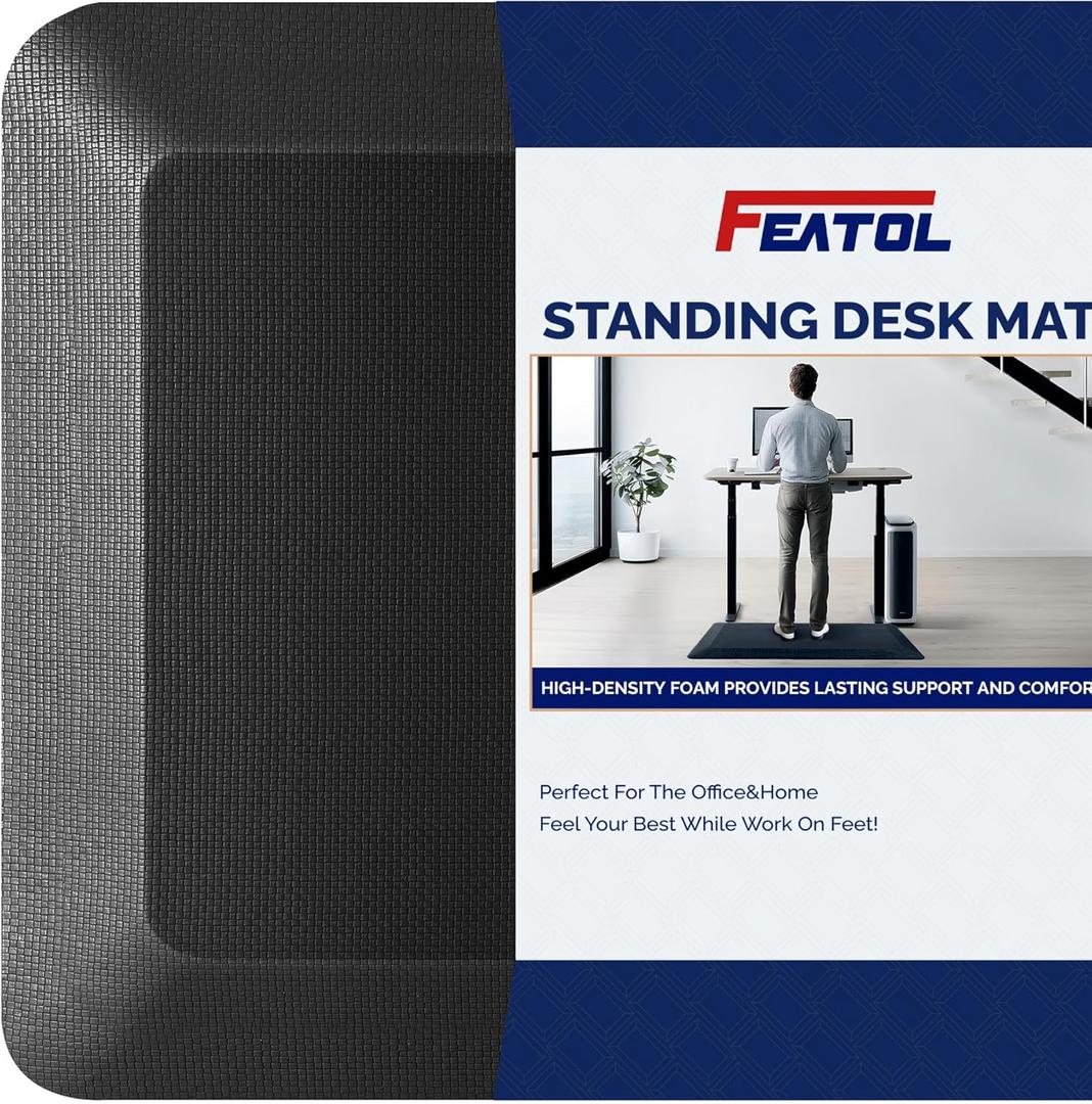 FEATOL Anti Fatigue Mats for Standing, 9/10 Extra Thick Ergonomic Standing Desk Mat, Comfort & Durable Memory Foam Standing Mat at Home,Office All Day (20" x 32", Black) (32"L x 20"W x 0.9"Th)