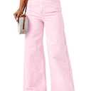 SOLY HUX Women's Wide Leg High Waisted Loose Jeans Dressy Casual Denim Pants Solid Pink Large (Pink, L)