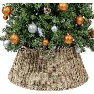 CubesLand Christmas Tree Collar for 7.5ft Trees,Seagrass Christmas Tree Skirt 22.8",Handcrafted Christmas Tree Collar for Artificial Trees,Warm Rustic Tree Skirt Farmhouse Tree Collar Tree Base Cover