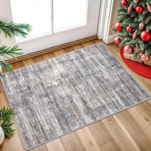 2 x Modern Abstract Entryway Rug 2x3 Beige Grey Small Area Rug Kitchen Rugs Non-Slip Washable Ultra Thin Soft Print Striped Low-Pile Indoor Door Mat Floor Carpet for Entrance Bedroom Bathroom
