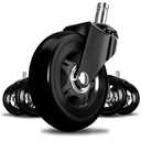 Lifelong Office Chair Wheels Replacement Rubber Chairs Casters for Hardwood Floors and Carpet, Set of 5, Heavy Duty Desk Casters for Chairs to Replace Office Chair Mats - Universal Fit (3 Inch, Dark Black)