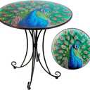 Outdoor Side Table,18 Inch Metal Accent Table, Peacock Round End Tables, Small Coffee Tables for Indoor & Outside Garden Patio Balcony Yard Bedroom (Green Peacock - Improved)