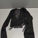 Women's Mesh Shrug Tie Front Cropped Bolero Cardigan Long Sleeve Top Sheer Shawl for Evening Dress (Black,S)