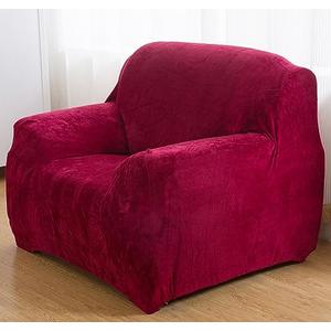 Vctops 1-Piece Velvet Plush Stretch Chair Sofa Slipcover Soft Fuzzy Fluffy Armchair Covers Non-Slip Furniture Protector with Elastic Bottom for Kids, Pet (Wine Red,Chair)