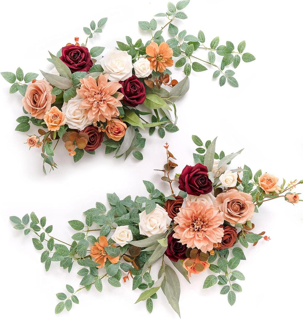 Ling's moment 2Pcs Terracotta Artificial Flower Garland Floral Swags Centerpieces Burnt Orange Wedding Arch Flower Greenery Arrangements for Sweetheart Table Wall Window Home Garden Outdoor Decor