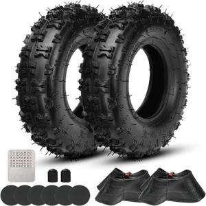 GREHUA 4.10/3.50-6 4.10-6 Tire and Inner Tube Compatible with Lawn Mower Snow Blower Mini Bike Go Kart Wheelbarrow, 4.10x6 Tire Tubes for Hand Truck Wagon Trailer Trolley ATV Quad 4 Wheeler (2 Pack)