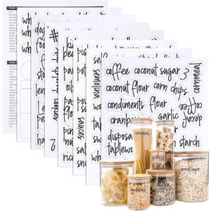 168PCS Food Pantry Labels, Kitchen Container Storage Labels, Kitchen Pantry Label for Food Containers, Preprinted Black Script Vinyl Stickers for Organization Canisters, Jars, Boxes and Bottles