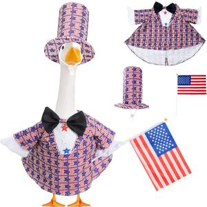 4th of July Patriotic Porch Goose Outfits, Labor Day 23" Garden Uncle Sam Costume for Lawn Yard Decor