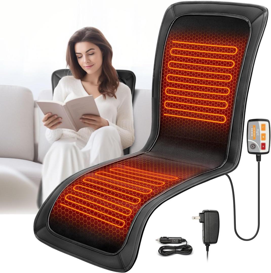 Heated Seat Covers, 43.31Longer PU Leather Comfortable Seat Cushion, Universal Full Back and Seat Cover for Home Office, Easy to Use Heating Pad for Chairs, Winter Christmas Gift
