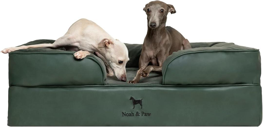 NOAH & PAW Large Dog Bed, 35x25x11 Inch, Orthopedic Dog Beds, Eggshell Memory Foam Infused with Cooling Gel, Inner Cover, Waterproof, Machine Washable (Faux Leather Sofa Collection) (Green)