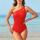 Century Star One Shoulder One Piece Swimsuit Women Tummy Control Modest Bathing Suits Full Coverage Swimming Suits Swimwear (White, S)