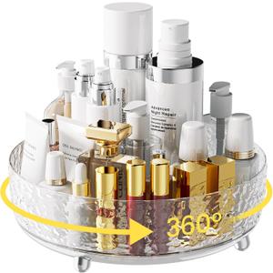 A-LuGei Crystal Design 11" Perfume Organizer,360 Rotating Vanity Organizer, Bathroom Organizers and Storage, Makeup Organizer for Skincare Cosmetic Lazy Susan Dresser DecorWater Ripple