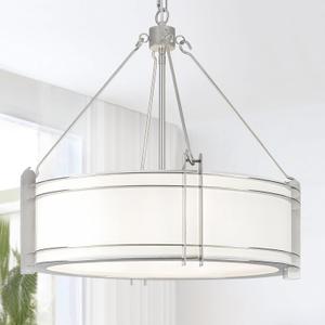 20.4''Drum Chandelier,5-Light Brushed Nickel Modern White Fabric Chandeliers,Farmhouse Round Pendant Light Fixture for Dining Room Kitchen Island Living Room Bedroom Hallway, 20.4in