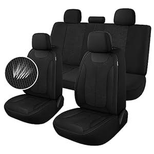 CAROMOP Car Seat Covers Premium 3D Air Mesh Cloth Full Set Washable and Breathable Automotive Vehicle Seat Covers for Cars Interior, Universal Fit for Cars, Sedans, Trucks, SUVs (Black)