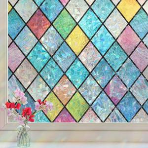 Haton Stained Glass Window Film, Rainbow Window Privacy Film, Decorative Sun Blocking Glass Clings Stickers, Static Cling Colorful Lattice Coverings Decals for Home Door 17.5" x 78.7" (17.5"x78.7")