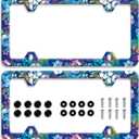 2PcsBlue pink hibiscus License Plate Frame colorful tropical floral License Plate Frames Stainless Steel Accessories Cars Decor with 4 Holes Screws Fits Standard US CA Vehicles Size 12.2 x 6 Inches