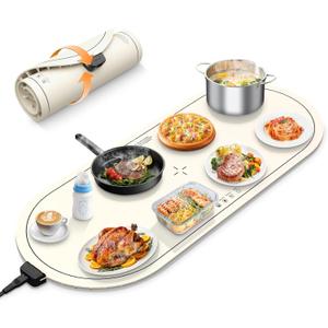 Warming Mat for Food Extra Large,36"x15" Food Warming Mats for Countertops, Parties, and Daily Use with Timer and 3 Temperature Levels (White)