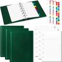Ireer 3 Set Mini 6 Ring Binder 3 x 5 inch 300 Lined Paper Refill 78 Alphabet Divider Small Index Tab PU Leather Professional Economy Organizer Planner Binder Notebook Kit(Dark Green)