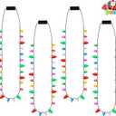 JOYIN 4 Pcs Christmas LED Mini Bulb Necklaces, Xmas Necklace with 26 Bulb Beads & 8 Lightup Beads with 3 Lighting, Light Up Necklaces for Sweater New Year Women Men Family Party Supplies
