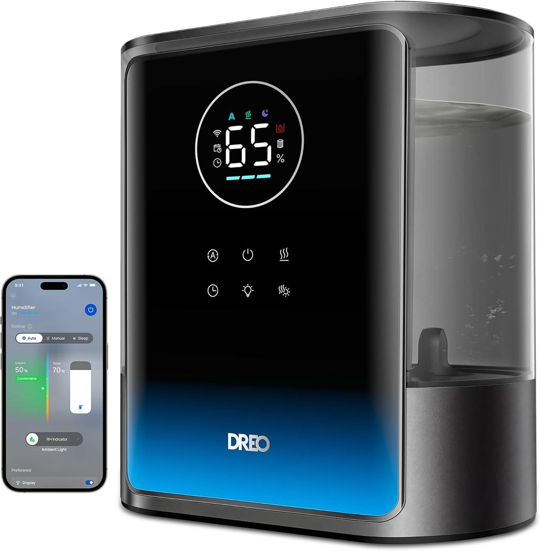 DREO 8L Smart Humidifiers for Bedroom 600ft, 80H Runtime Warm&Cool Supersized Mist Humidifier for Large Room Indoor, Quiet Whole House humidifier for Baby, Plants, with Alexa/Google, Black, HM717S