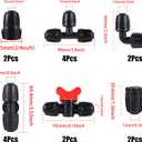 16 Pcs 1/2 inch Tubing Irrigation Fittings Kit, For (1/2" ID x0.6-0.63" OD) 16mm Drip Tubing Barbed Locked Nuts Connectors 2 Ends,2 Elbows,2 Switch Valves,2 US Standard Adapters,4 Tees 4 Couplings