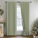 Light Sage Green Back Tab Blackout Curtains for Boys Room Girls 72 Inch Length 2 Panel Cotton Linen Look Window Treatments Thick Soundproof Curtains for Doors Living Room Darkening Drapes Cottagecore