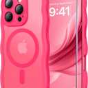 3 in 1 Magnetic for iPhone 16 Pro Max Case, 1X Screen Protector+1X Wrist Strap, Cute Wavy [Full Camera Protection][Fit for MagSafe], Trendy Matte Women Girls Case for iPhone 16 Pro Max 6.9", Hot Pink
