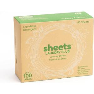 Sheets Laundry Club Laundry Detergent Sheets, 100 Loads - Fresh Linen Scent, Eco-Friendly, Quick-Dissolving Formula, Hypoallergenic, Septic Safe, Plastic-Free Packaging - 50 Sheets